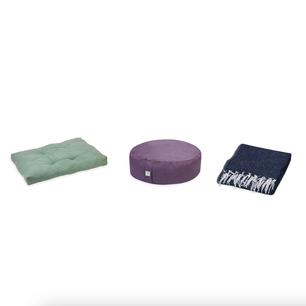 Meditation Bundle - Zabuton (Sage), Zafu (Purple), Blanket (Navy)